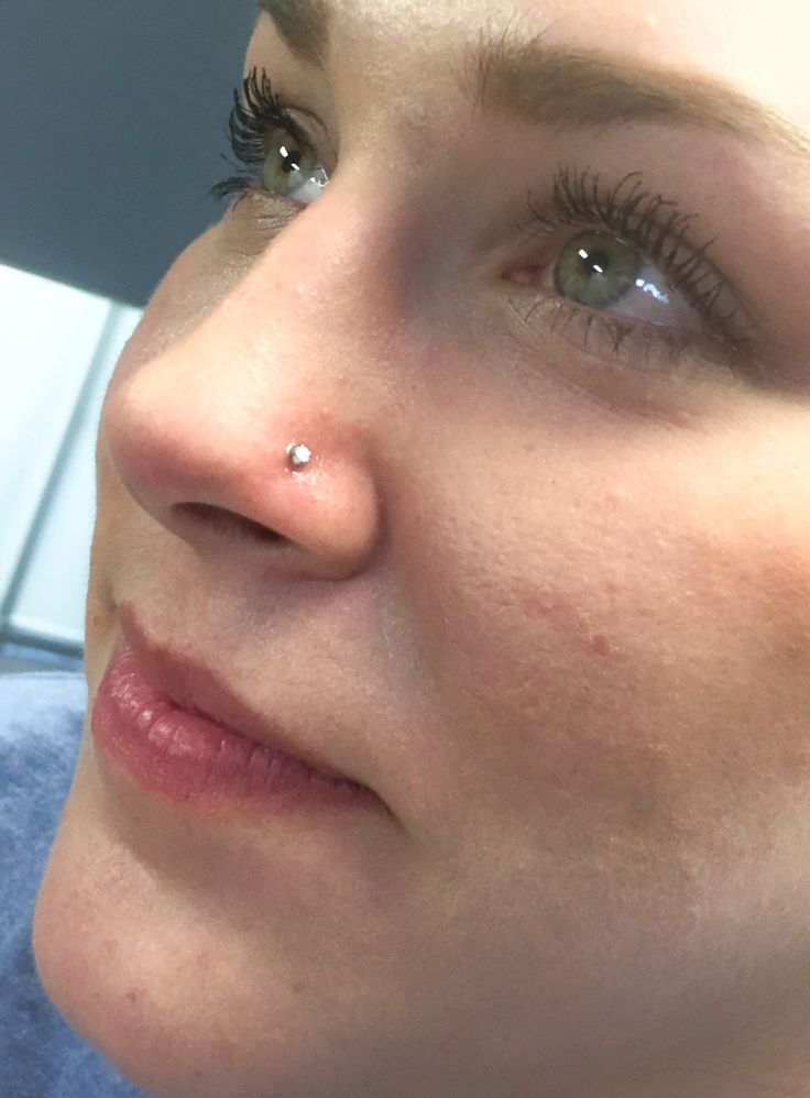 a close up of a person with a nose piercing