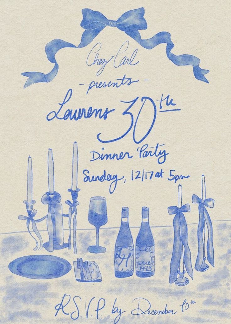 an advertisement for a wine tasting event with blue ink on white paper and ribbon around the edges