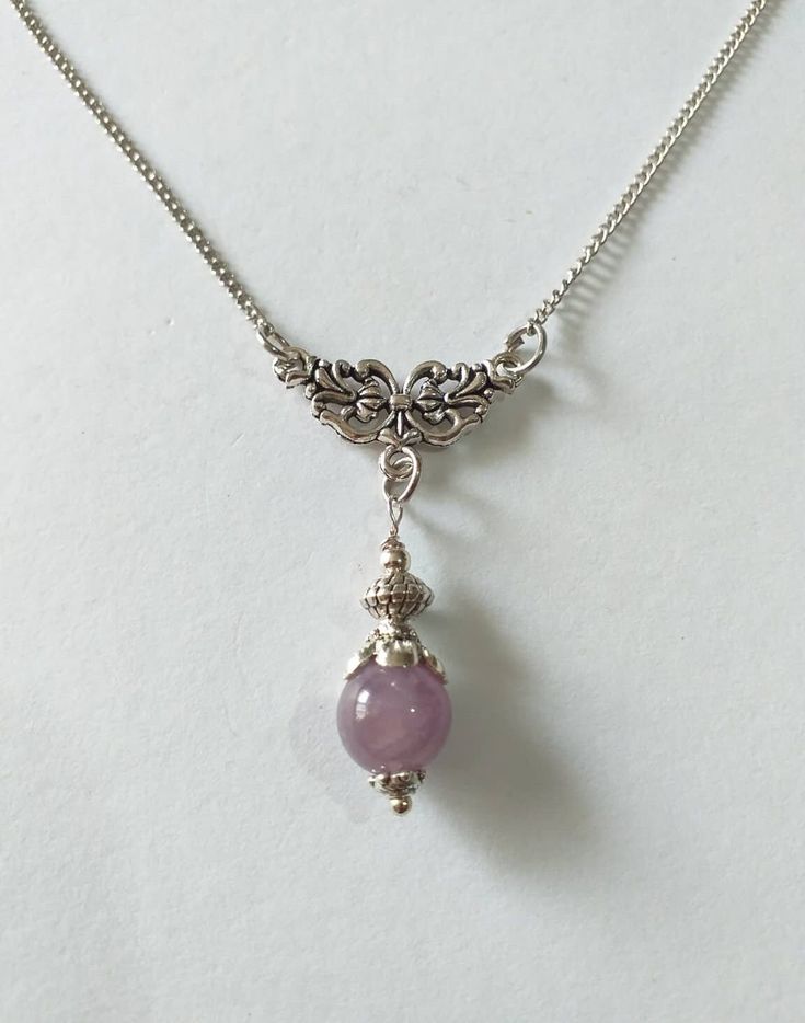 Amethyst Silver Victorian necklace Bohemian necklace Boho necklace Lilac necklace purple necklace amethyst jewelry gift for her lavender necklace Amethyst necklace.  Beautiful silver-tone ornaments Victorian style genuine Amethyst necklace . Silver tone beads Genuine Amethyst necklace . Romantic necklace . Beautiful Amethyst necklace . Amethyst jewelry. Perfect Gift for girlfriend,  mother,  sister,  bridesmaids or Maid of honor. Gift for special people or jewelry set for your special occasion. We can make the same style earrings, if you want to have a beautiful jewelry set. FREE SHIPPING  Material: Genuine Amethyst, metal beads, silver-tone metal chain. Length of necklace (we can make the length by your size):  18.20 ( 46 cm), pendant 1.60 ( 4 cm.) If you have any question, please contact Necklace Light Purple, Purple And Silver Jewelry, Silver Jewelry Boho, Cute Pendant Necklace Charms, Pretty Jewellery Necklace, Silver Necklaces Aesthetic, Wishlist Ideas I Want, Necklaces Amethyst, Victorian Makeup