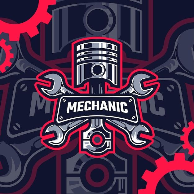 the mechanic logo with wrenches and gears on it's back side is shown