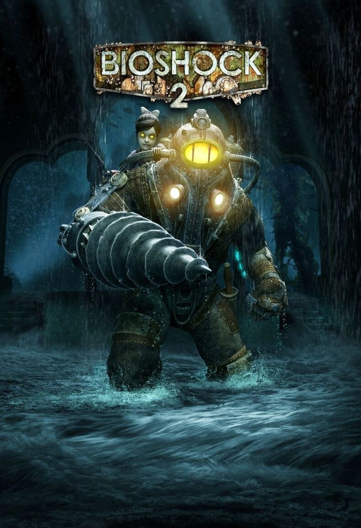 bioshock 2 steampunked in the water with glowing lights on his face