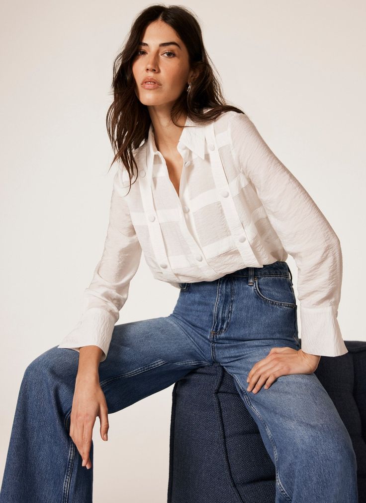 White Button Detail Shirt Chic Button-up Top With Back Button Closure, Timeless Button-up Blouse With Button Cuffs, Luxury Button-up Top With Button Cuffs, Fitted White Shirt, White Button-up Top With Back Button Closure, White Unstructured Button-up Top, 2024 Wardrobe, Jumper Short, Timeless Dress