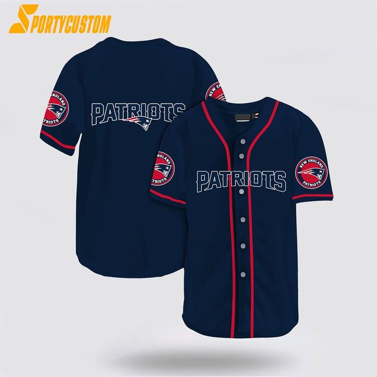 New England Patriots Nfl Baseball Jersey For Cool Fans is a unique jersey designed for NFL and baseball fans. It is made of high-quality, breathable, and comfortable material. The design features a stylish collar that exudes a sporty look. The NFL logo and team name add a touch of professionalism. This product is suitable for [...] Varsity Style Baseball Jersey For Sports Events, Customizable Collegiate Baseball Jersey, College Sports Fan Baseball Jersey, Varsity Style Baseball Jersey With Team Logo, Sports Fan Cotton Baseball Jersey With Team Logo, Varsity College Baseball Jersey With Moisture-wicking, College Varsity Baseball Jersey With Moisture-wicking, Pre-shrunk Baseball Jersey For College Sports Season, Team-colored Jersey For Baseball Season Sports Events