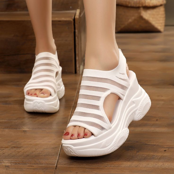 Summer Women Platform Sandals Fashion White 8 Cm Increasing Sandals Thick Sole Casual Platform Shoes Female Casual Platform Shoes, Work Pumps, Large Size Womens Shoes, Women Platform Sandals, Mesh Heels, Boots For Short Women, Buckles Fashion, Womens Sandals Summer, Winter Ankle Boots