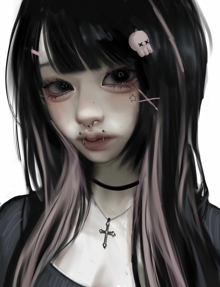 a drawing of a girl with piercings on her nose