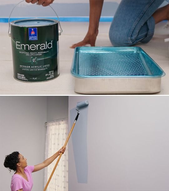 a woman is painting the walls in her home