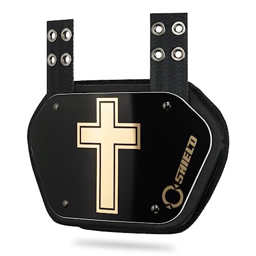 a black and gold metal object with a cross on the front, attached to it