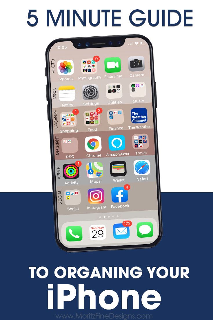 an iphone with the text 5 minute guide to organizing your iphone