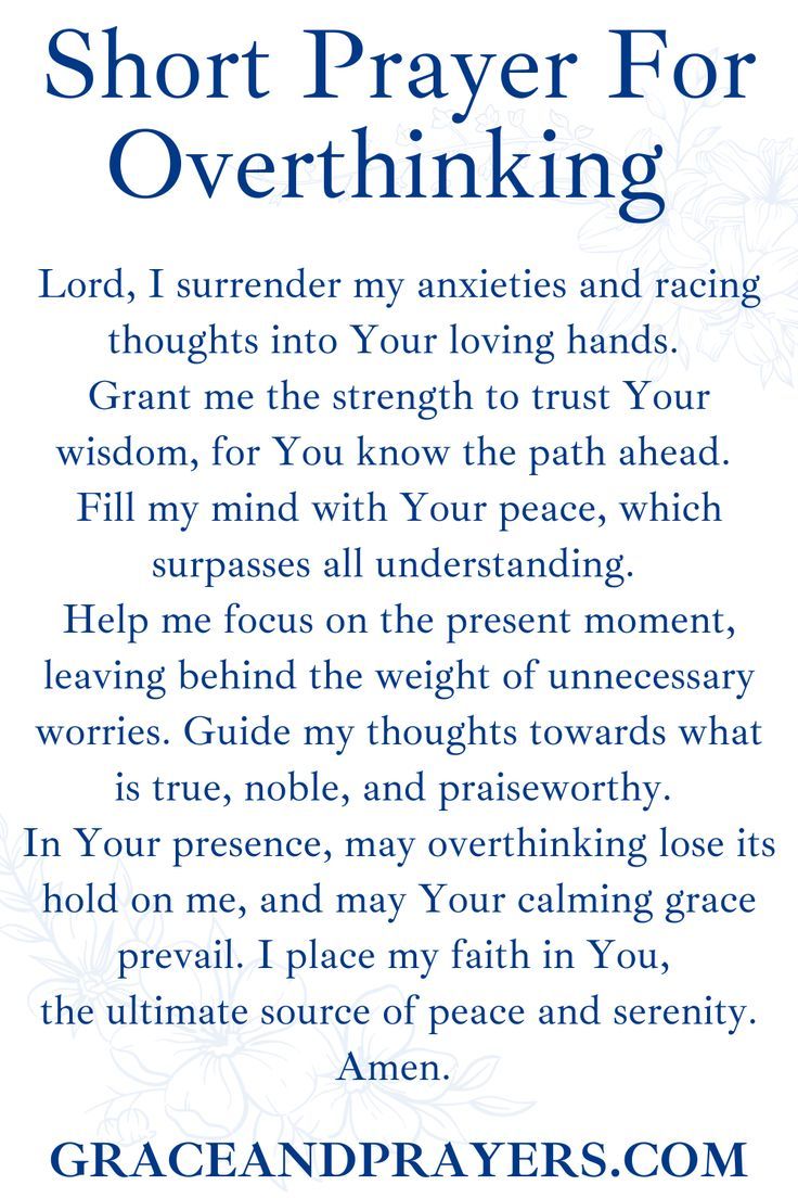 a poem written in blue and white with the words, short prayer for overthiking