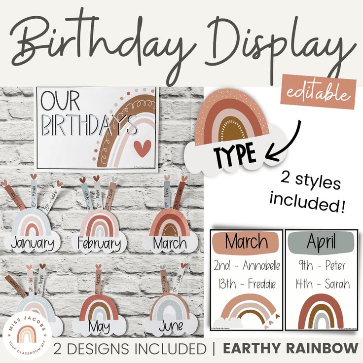 the birthday display includes two styles of rainbows, hearts, and other things to make it