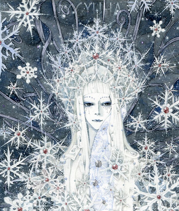 an illustration of a woman with snowflakes on her head