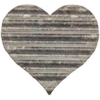 a heart shaped wooden sign with grey and white stripes