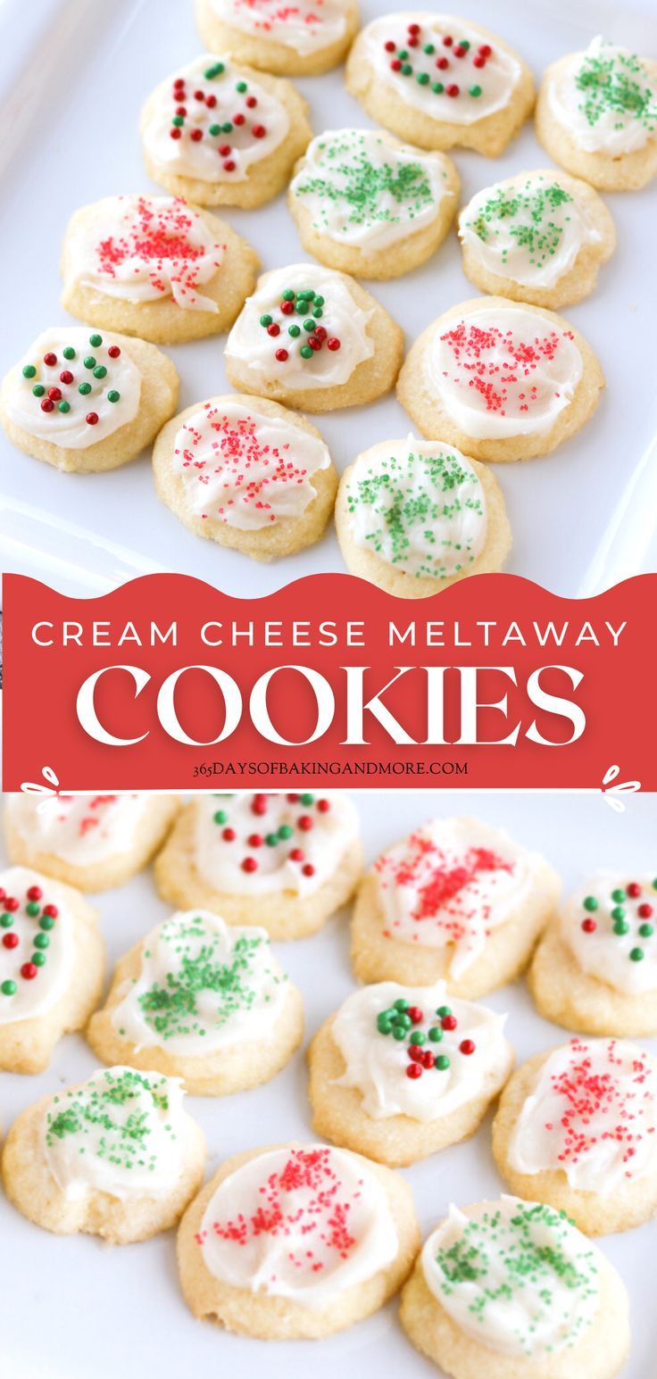 Cream Cheese Meltaways are soft butter cookies topped with cream cheese frosting. You only need a few minutes and a handful of ingredients to make these easy melt-in-your-mouth Christmas sugar cookies. Soft Butter Cookies, Cream Cheese Sugar Cookie Recipe, Cheese Cookies Recipe, Cream Cheese Cookie Recipe, Easy Holiday Cookies, Meltaway Cookies, Cream Cheese Sugar Cookies, Christmas Cookie Recipes Holiday, Christmas Baking Cookies