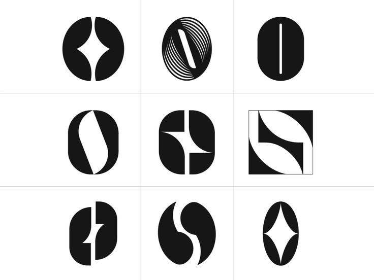 six black and white logos with different shapes