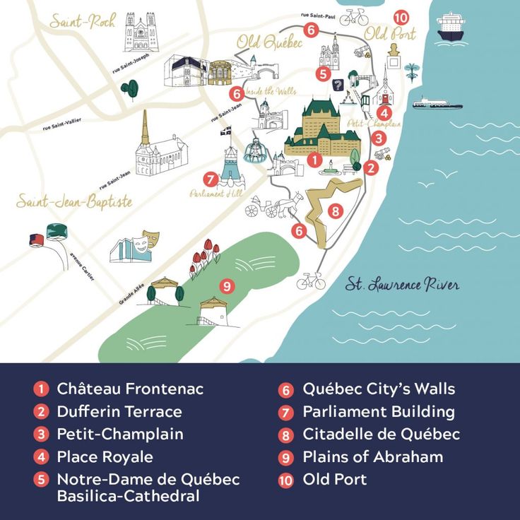 a map of the chateau frontenac and other attractions