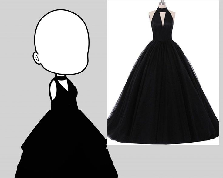 a drawing of a woman in a black dress and an image of a mannequin