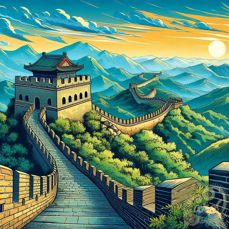 a painting of the great wall of china