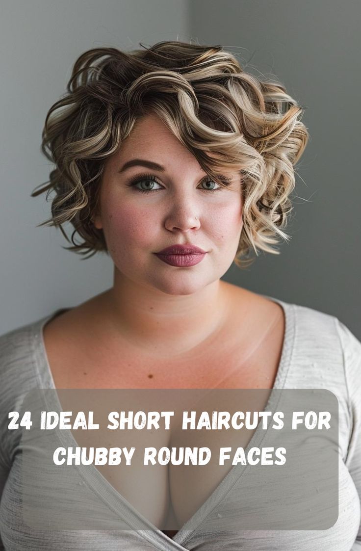 These short haircuts are specifically designed to enhance the natural charm of chubby round faces, offering fresh, trendy looks that highlight your features beautifully. Haircuts For Thick Wavy Hair Round Face, Short Curly Haircuts With Glasses, Hair Styles For Woman In Their 40's Round Faces, Short Hair With Square Face, Short Hair For Big Face Haircuts, Haircut For Curly Hair Round Face, Short Wavy Hairstyles For Round Faces, Curly Bobs For Round Faces, Short Hair For Over 50 Plus Size