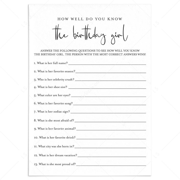 Womens Birthday Game Printable How Well Do You Know The Birthday Girl by LittleSizzle Girls Birthday Games, Guys Birthday, Adult Birthday Party Games, Birthday Games For Adults, Who Knows Mommy Best, Boy Printable, Baby Shower Advice, Bridal Bingo, Woman Birthday Party