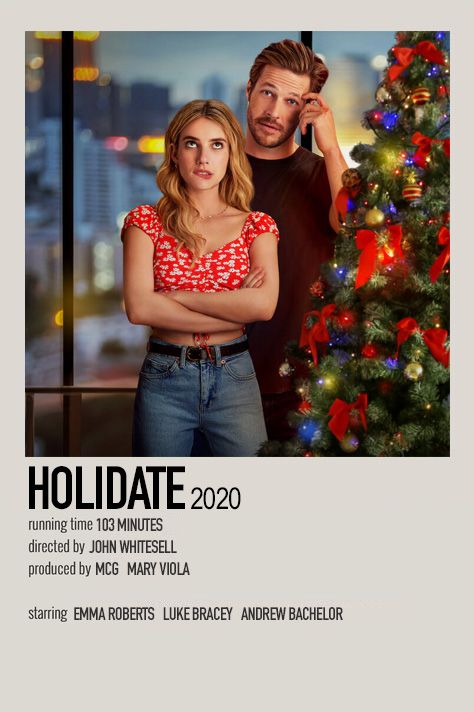 a movie poster for holiday with a man and woman standing next to a christmas tree