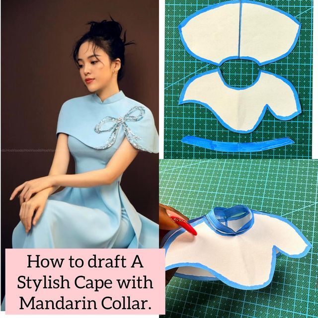 how to draft a stylish cape with mandarin collar - step by step instructions