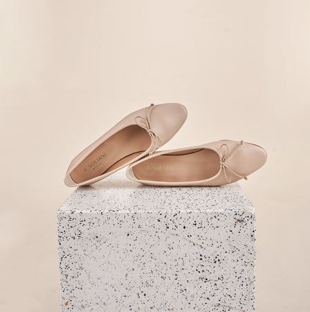 Como Italian Leather Ballet Flats in Beige Nude | A. Soliani White Pebbles, Gold Snake, Leather Ballet Flats, The Low, Ballerina Flats, Stacked Heel, Italian Leather, Leather Heels, Suede Leather