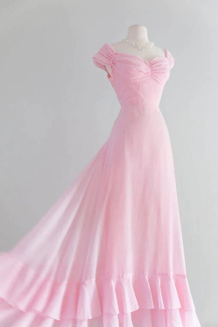 Retro Pink A-line Long Prom Dress,Pink Bridesmaid Dress Prom Dress Pink, Prom Dresses Long Pink, Pink Bridesmaid Dress, Long Evening Gowns, فستان سهرة, Popular Dresses, Pink Prom Dresses, Dress Picture, Party Gowns