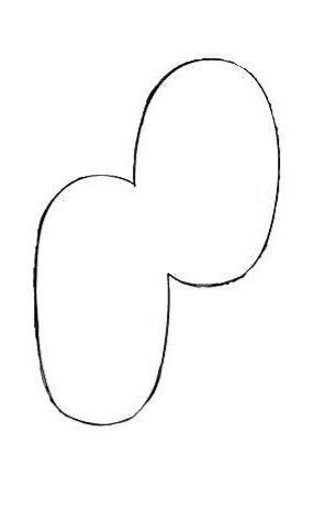 a black and white drawing of the letter g with an oval shape on it's side