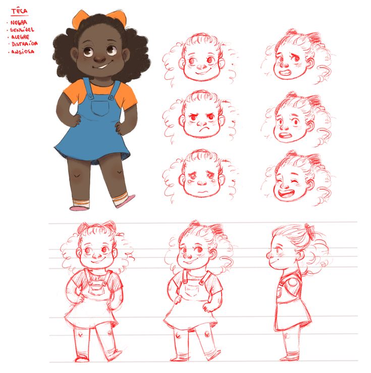 an animation character with different expressions and poses for the child's head, shoulders and arms