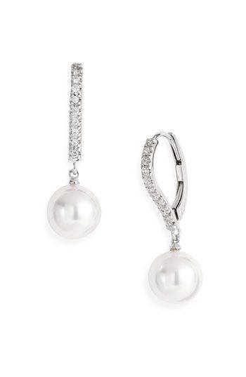 Mikimoto Diamond & Akoya Cultured Pearl Earrings available at #Nordstrom Akoya Pearl Diamond Earrings With Diamond Accents For Evening, Evening Pearl Earrings With Brilliant Cut In Diamond White, Elegant Evening Pearl Earrings, Formal Pearl Bridal Earrings With Diamond Accents, Formal Bridal Earrings With Pearl And Diamond Accents, Formal Bridal Pearl Earrings With Diamond Accents, Elegant Formal Pearl Embellished Earrings, Elegant Akoya Pearl Diamond Earrings For Evening, Evening Sterling Silver Pearl Earrings With Diamond Accents