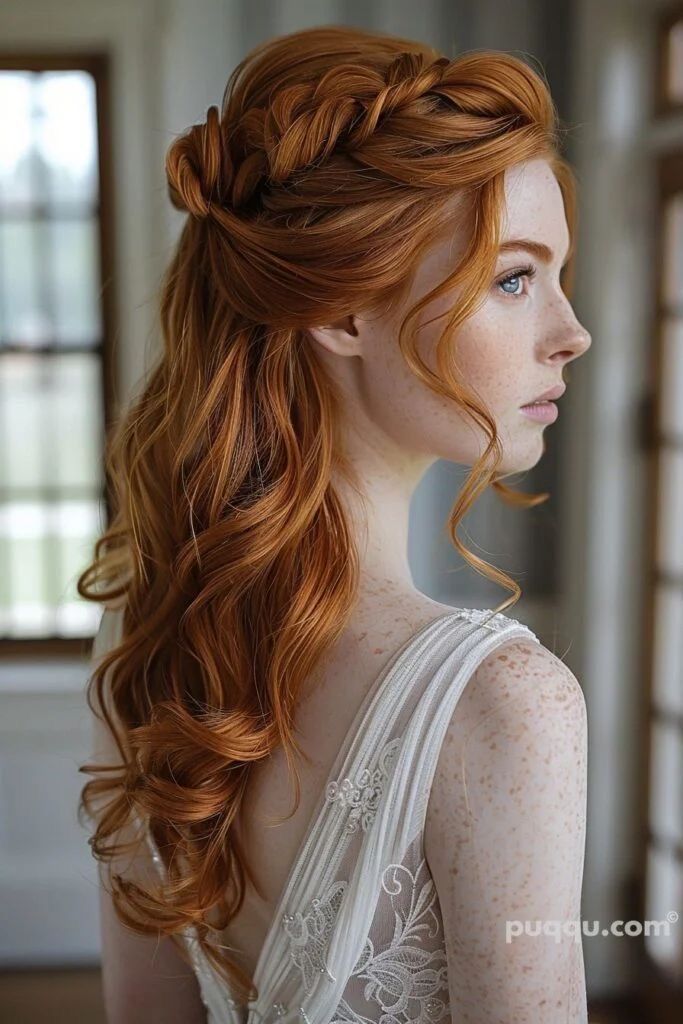 Medieval Bridal Hair, Bride Hairstyles Bangs, Half Up Half Down Red Hair, Red Hair Wedding Hairstyles, Ethereal Party, Redhead Hairstyles Long, Red Hair Brides, Redhead Bride, Female Urinal