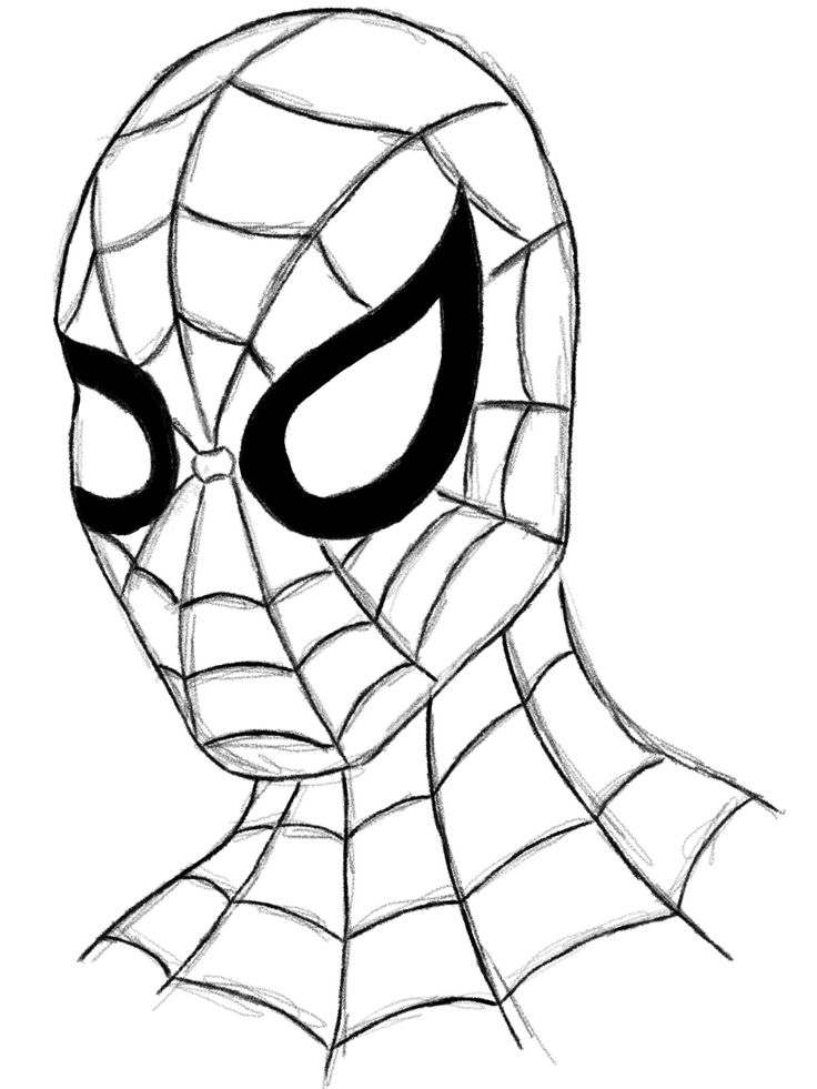 a spiderman face drawn in black and white with the letter s on it's head