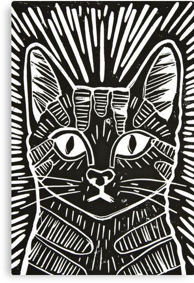 a black and white drawing of a cat's face with sunbursts in the background