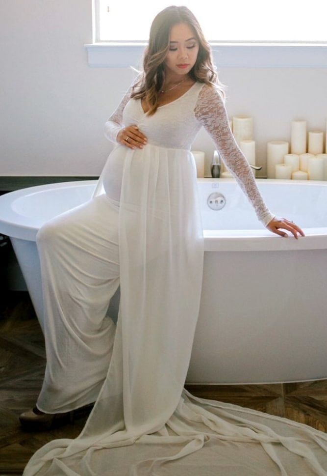 Pregnant Gown, Winter Baby Shower Outfit, Gown Pregnant, White Maternity Gown, Maternity Wedding Gown, Chiffon Maternity Gown, Gown Photoshoot, Pregnancy Gown, Photoshoot Gown