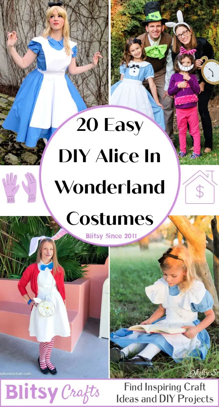 several different pictures with the words 20 easy diy alice in wonderland costumes on them