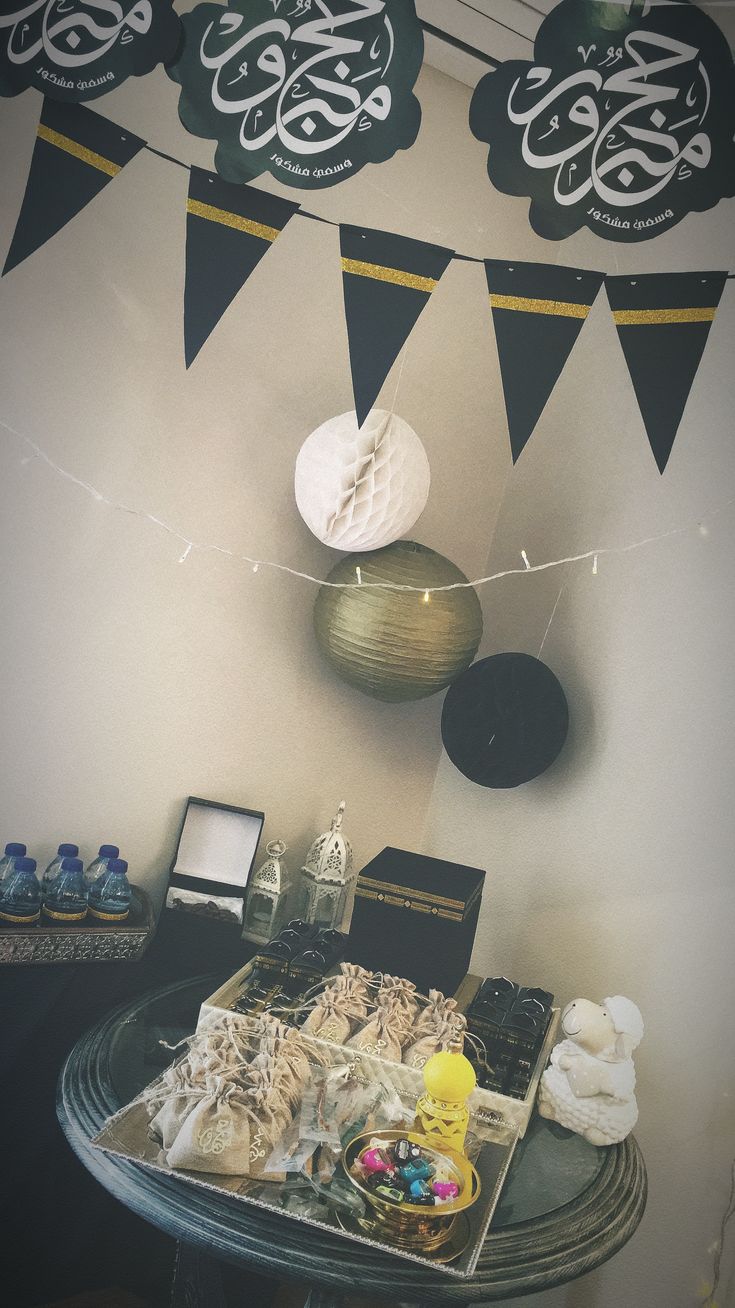 a table topped with lots of food and decorations