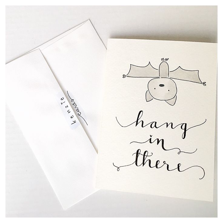 two greeting cards with the words hang in there written on them, and an envelope