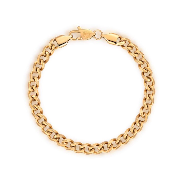 Esthetic Cuban bracelet gold is designed in Los Angeles using Premium 14k gold coated 316L Stainless Steel, which secures an outstanding shine and durability. This solid bracelet would never go unnoticed due to its 5mm golden Cuban chain and a secure clasp that allows you to easily put the piece on and off. This is a Cuban-link style bracelet with links that twist into a cable-like design, which makes for a traditional and classic look. Add this item to your accessories collection and get endles