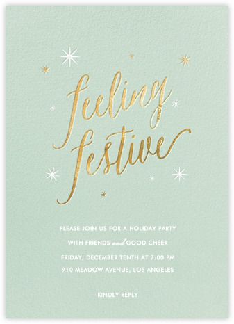 the foil lettering on this festive holiday party card is perfect for any type of celebration