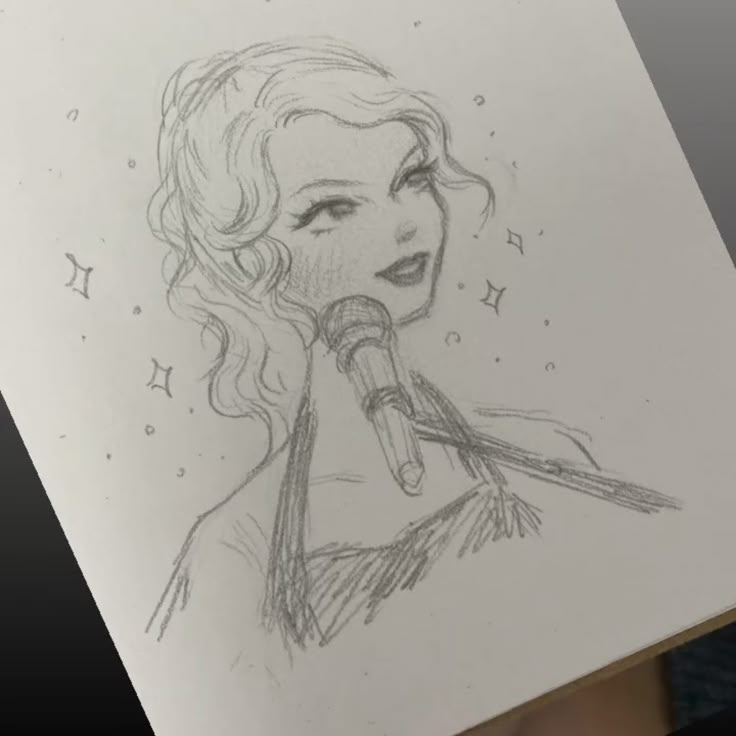 a drawing of a woman holding a microphone