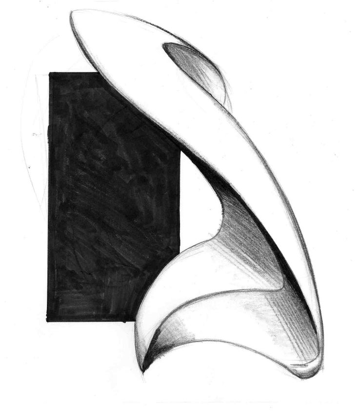 a black and white drawing of an abstract object with curved lines in the shape of a rectangle