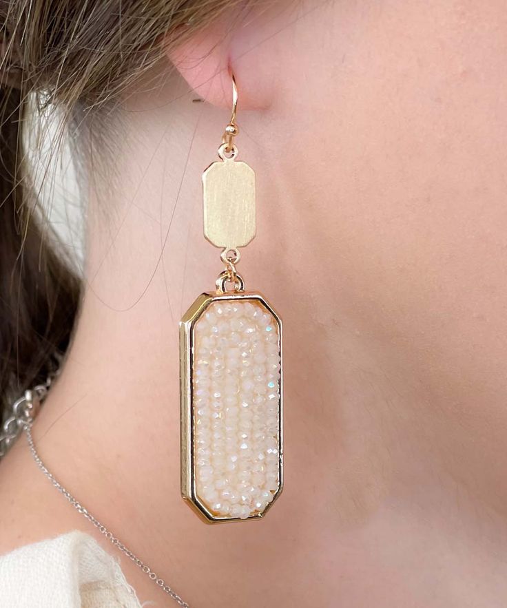 These rectangle crystal bead earrings are the perfect finishing touch to any outfit!  They pair well with several of our fashion tops or graphic tees. Disco Night, Fashion Tops, Crystal Beads, Beaded Earrings, Graphic Tees, Beads, Crystals, Color