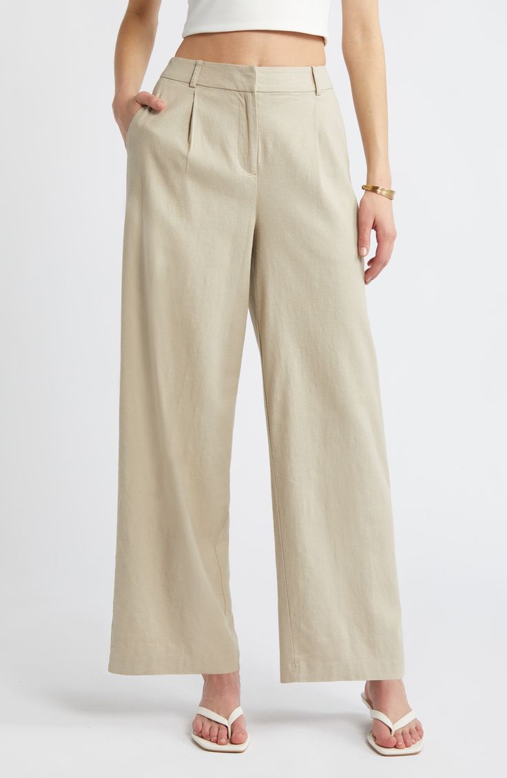 Open Edit Wide Leg Linen Blend Pants | Nordstrom Pants Nordstrom, Satin Slip Skirt, Casual Linen Pants, Skirt Images, Linen Blend Pants, Linen Casual, Slip Skirt, Pants Design, Wide Legs