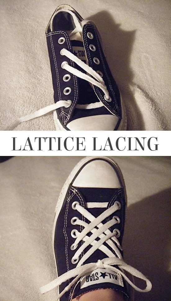 Lattice Lacing | 5 Fun and creative ways to tie your shoes! How to tie your shoelaces cool with these easy lacing techniques. Creative Ways To Lace Converse, How To Lace Shoes, Shoe Ties Styles, Ways To Tie Your Shoes, Lacing Techniques, Ways To Tie Shoelaces, Shoe Tying, Shoe Lacing, Tie Your Shoes