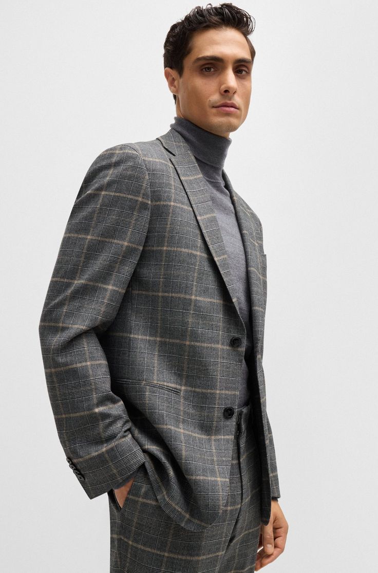 Hugo Boss SLIM-FIT SUIT IN CHECKED STRETCH WOOL 
Suit Check Suits For Men, Business Suits, Checked Suit, Sweat Dress, Boss Black, Business Shoes, Suits And Jackets, Slim Fit Suit, Jumpsuit Trousers