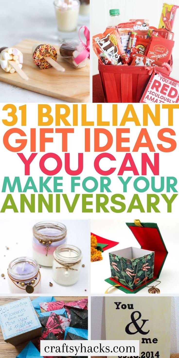 the words 31 brilliant gift ideas you can make for your anniversary are shown in this collage