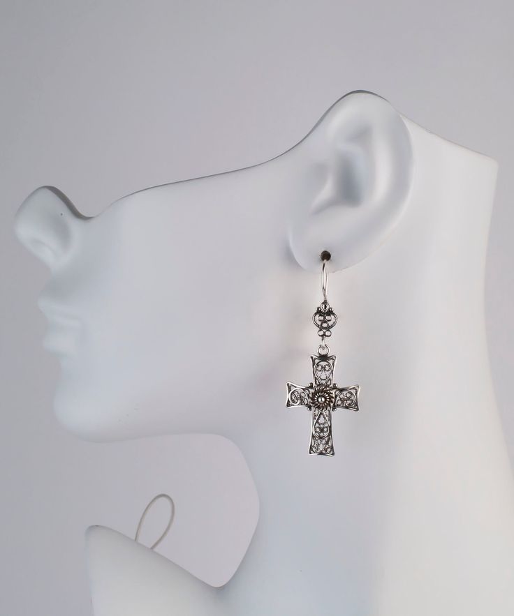 925 Sterling Silver Cross Earrings Artisan Crafted Filigree Dangle Drop Cross Earrings Christian Religious Jewelry Gifts Boxed for Her Material: 925 Solid Sterling Silver Earrings Length: 2.10 inches Width: 0.75 inches Finishing: Oxidized and Polished Matching pendant is available Comes with a gift pouch and box Free Domestic Shipping It is a gift that will create memories for years to come. Our fine silver jewelry is Made in our exclusive Artisan workshops in Turkey. Our aim is to exceed all th Silver Cross Earrings, Fine Silver Jewelry, Create Memories, Cross Earrings, Gift Pouch, Sterling Silver Cross, Religious Jewelry, Silver Cross, Artisan Craft