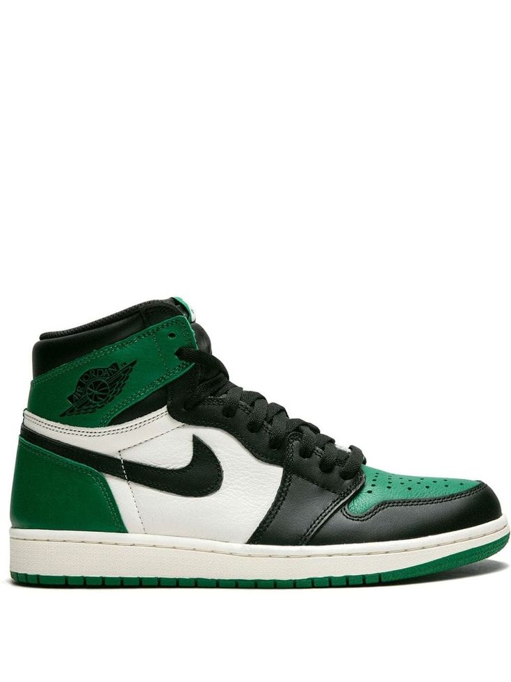 Supplied by a premier sneaker marketplace dealing with unworn, already sold out, in demand rarities. Each product is rigorously inspected by experienced experts guaranteeing authenticity. Go green! With the help from Jordan, these pine green, black and sail white leather Air Jordan 1 Retro High OG from Jordan will surely have you feeling like you've done something good. Good for your sneaker collection that is. Featuring a round toe, a lace-up front fastening, a logo patch at the tongue, a brand Green Custom Sneakers With Contrast Sole For Streetwear, Green Jordan Shoes With Rubber Sole For Sports, Green Lace-up Basketball Shoes For Streetwear, Sporty Green Jordan Shoes With Contrast Sole, Green Lace-up Basketball Shoes With Contrast Sole, Green High-top Sneakers With Gum Sole For Streetwear, Green High-top Custom Sneakers For Streetwear, Green High-top Basketball Shoes With Contrast Sole, Green High-top Basketball Shoes With Branded Insole