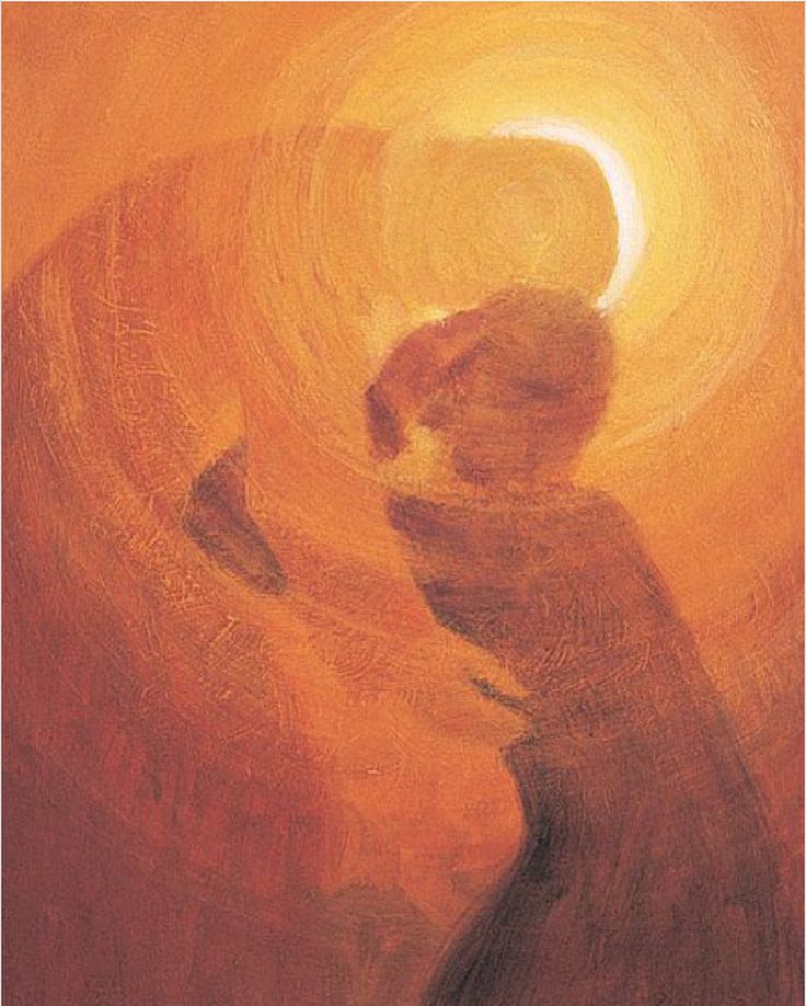 a painting of a woman standing in front of the sun