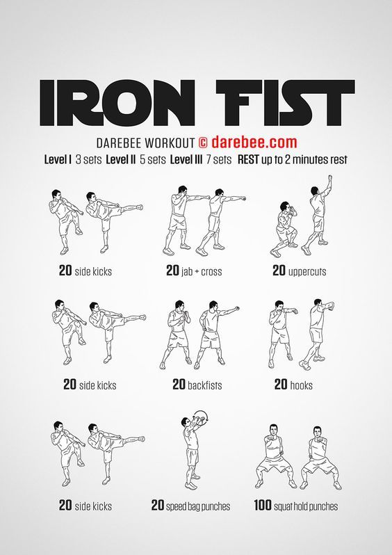 the iron fist workout poster shows how to do it in different positions and numbers, including one